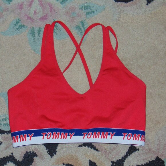 Tommy Hilfiger Sports Bra Cross Back Blue Red Logo Strappy Classic Y2K Womens S - Picture 1 of 3